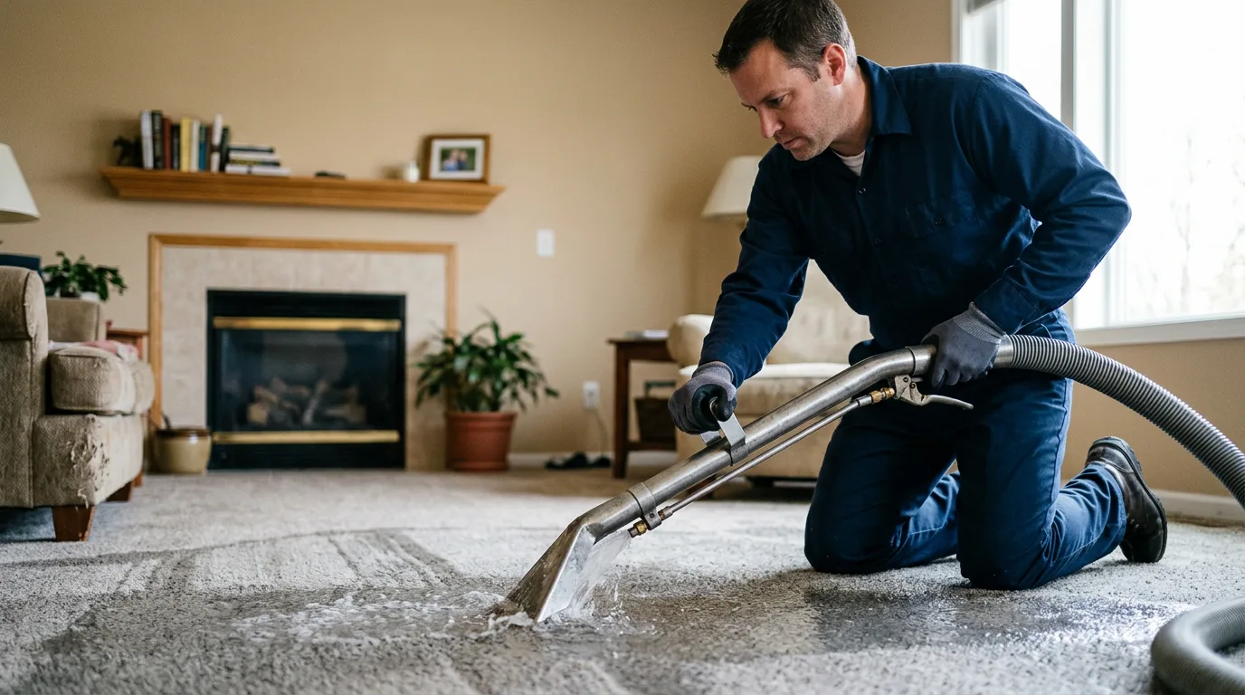 Water damage restoration technician working near Chester, NJ
